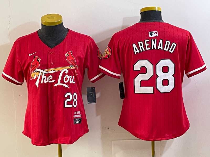 Womens St Louis Cardinals #28 Nolan Arenado Red 2024 City Connect Limited Stitched Jersey